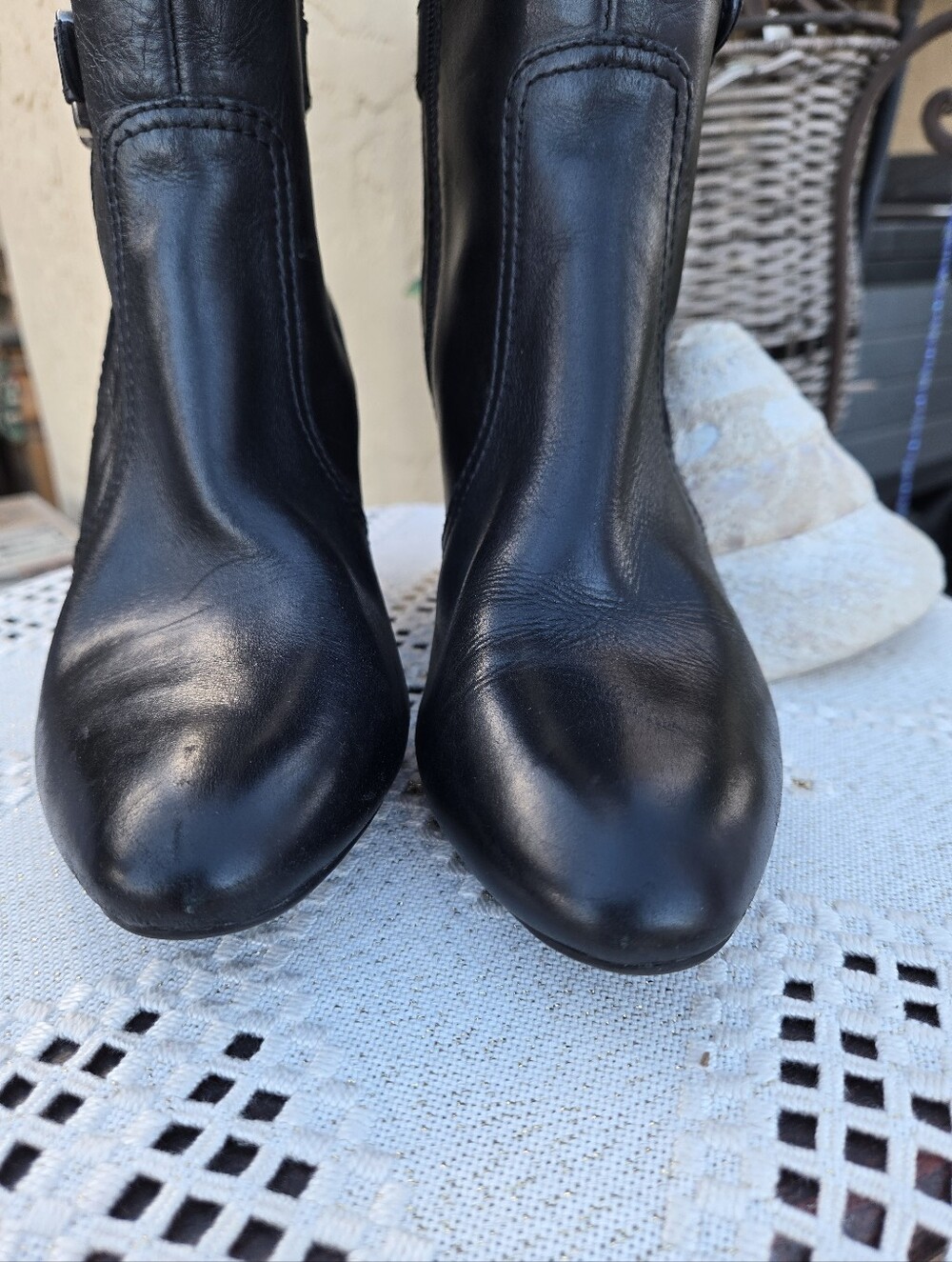 Anne Klein Black Knee-High Buckle Heeled Boots - Picture 9 of 14